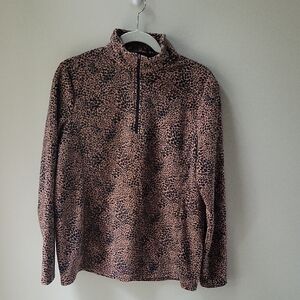 Lands' End Fleece‎ Quarter Zip Up Leopard Print Women Medium